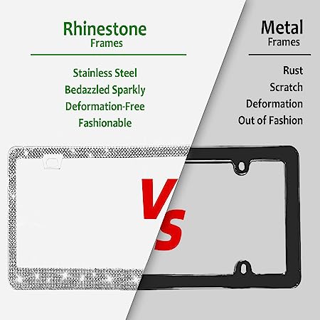 US Standard License Plate Frame With Diamond Inlaid Stainless Steel License Plate Frame🔥2PCS🔥