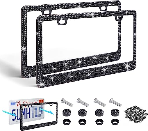 US Standard License Plate Frame With Diamond Inlaid Stainless Steel License Plate Frame🔥2PCS🔥