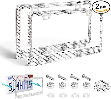 US Standard License Plate Frame With Diamond Inlaid Stainless Steel License Plate Frame🔥2PCS🔥