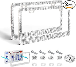 US Standard License Plate Frame With Diamond Inlaid Stainless Steel License Plate Frame🔥2PCS🔥