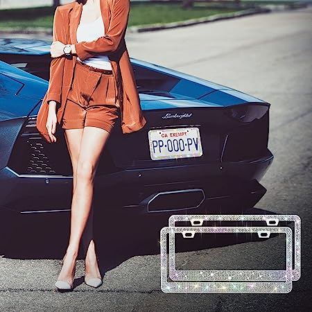 US Standard License Plate Frame With Diamond Inlaid Stainless Steel License Plate Frame🔥2PCS🔥
