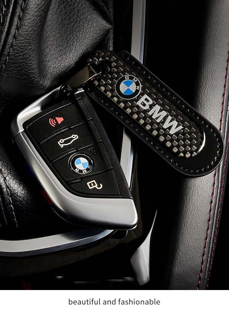 Carbon Fiber Leather Set Car Keychain