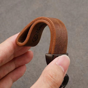 Genuine Leather Car Keychain with 360 Degree Swivel Snap and Anti-Lose D-Ring