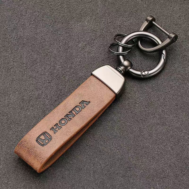 Genuine Leather Car Keychain with 360 Degree Swivel Snap and Anti-Lose D-Ring