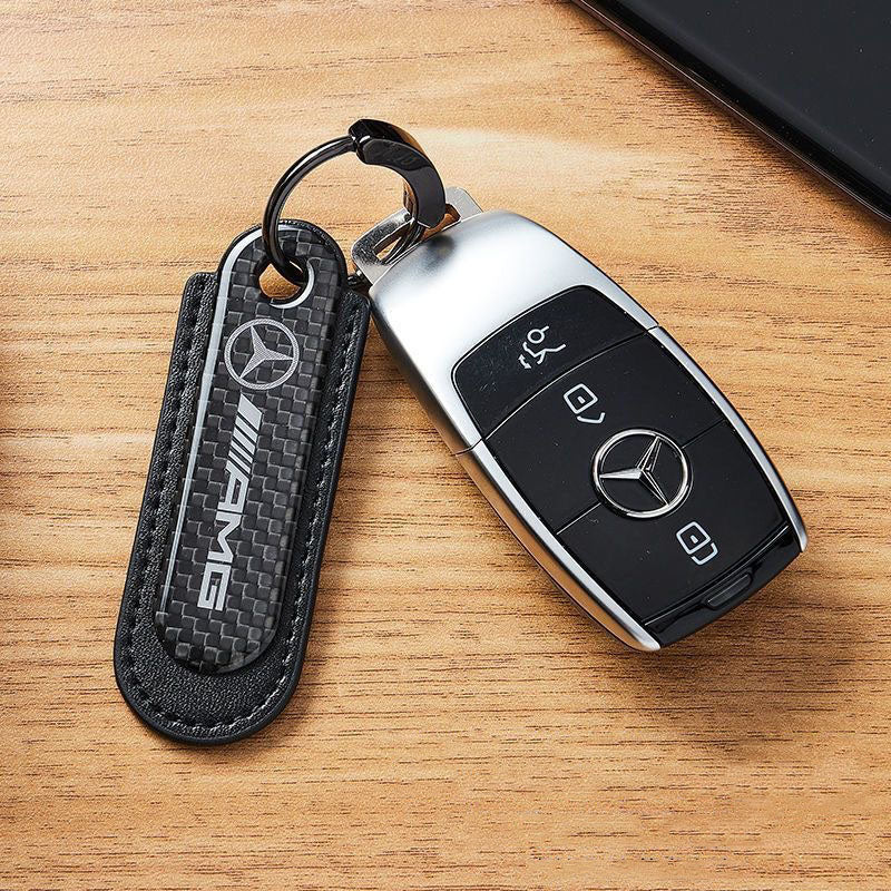 Carbon Fiber Leather Set Car Keychain