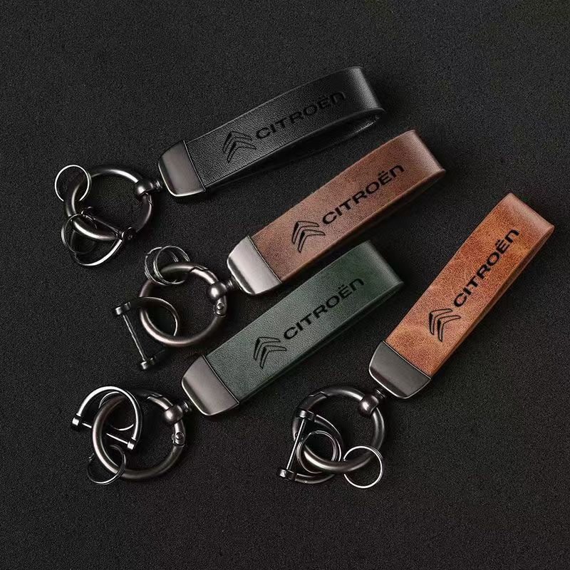 Genuine Leather Car Keychain with 360 Degree Swivel Snap and Anti-Lose D-Ring