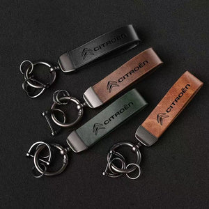 Genuine Leather Car Keychain with 360 Degree Swivel Snap and Anti-Lose D-Ring