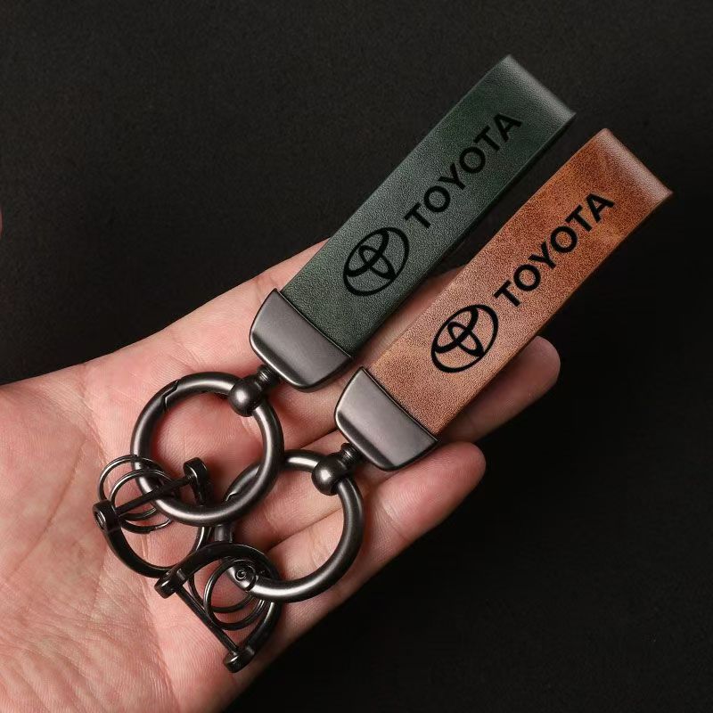 Genuine Leather Car Keychain with 360 Degree Swivel Snap and Anti-Lose D-Ring