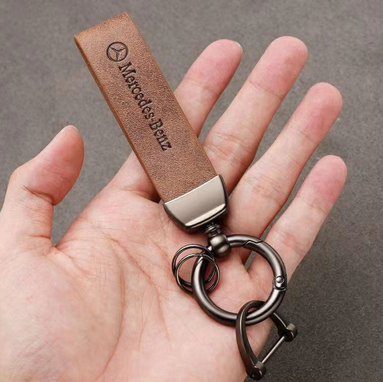 Genuine Leather Car Keychain with 360 Degree Swivel Snap and Anti-Lose D-Ring