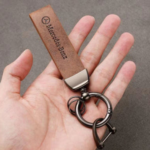 Genuine Leather Car Keychain with 360 Degree Swivel Snap and Anti-Lose D-Ring