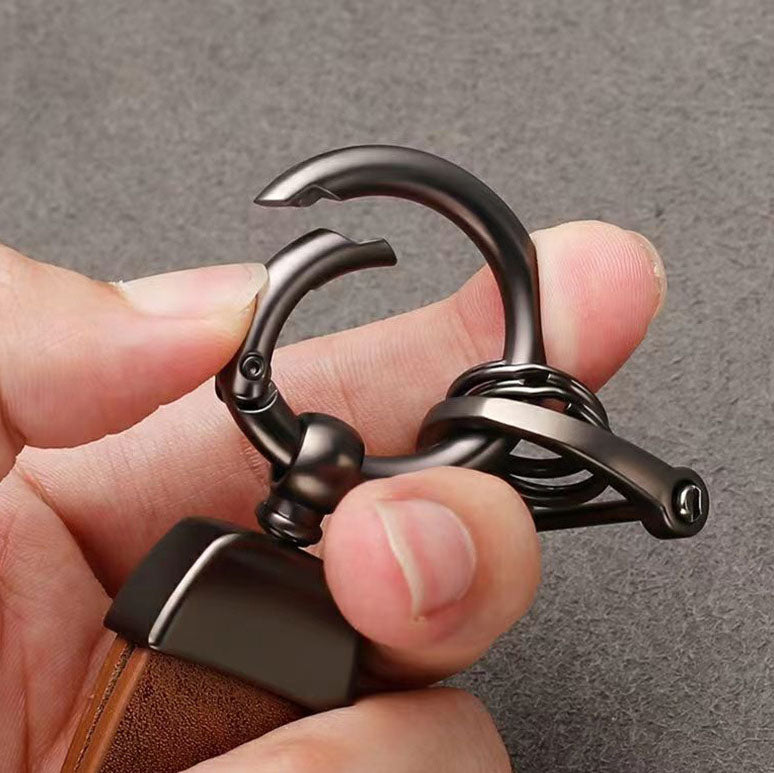 Genuine Leather Car Keychain with 360 Degree Swivel Snap and Anti-Lose D-Ring