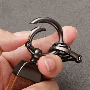 Genuine Leather Car Keychain with 360 Degree Swivel Snap and Anti-Lose D-Ring