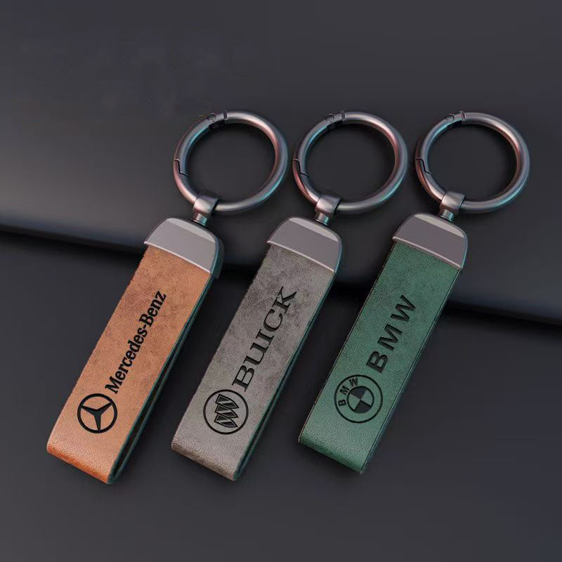 Genuine Leather Car Keychain with 360 Degree Swivel Snap and Anti-Lose D-Ring