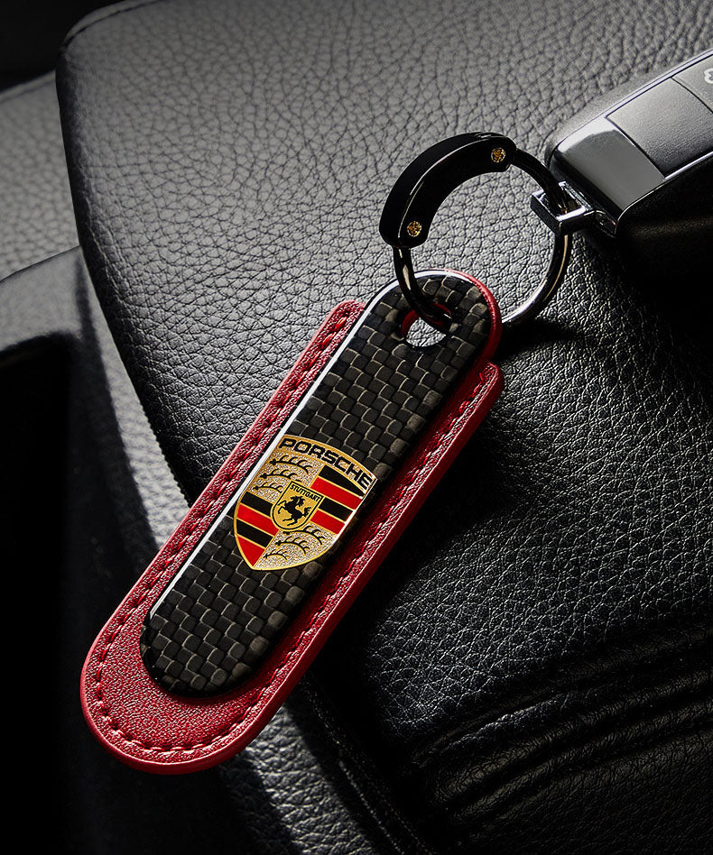 Carbon Fiber Leather Set Car Keychain