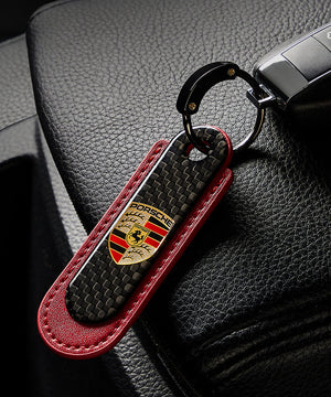 Carbon Fiber Leather Set Car Keychain