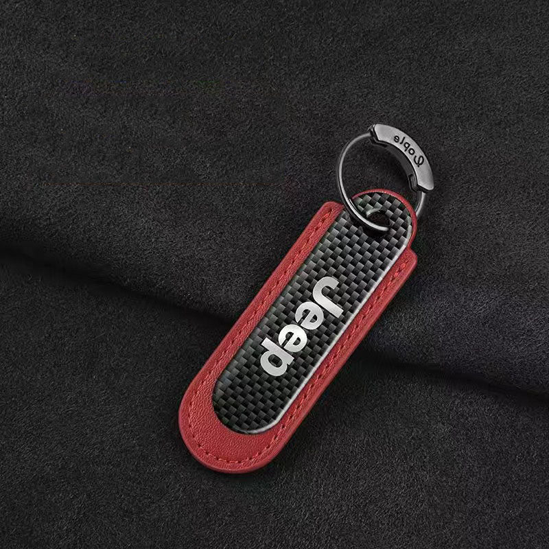 Carbon Fiber Leather Set Car Keychain