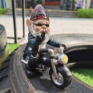 HARLEY MOTORCYCLIST GARDEN GNOME STATUE