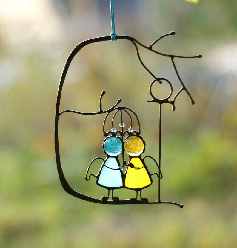 Suncatcher Stained Art Window hangings Angels Couple Love Home decor Gift