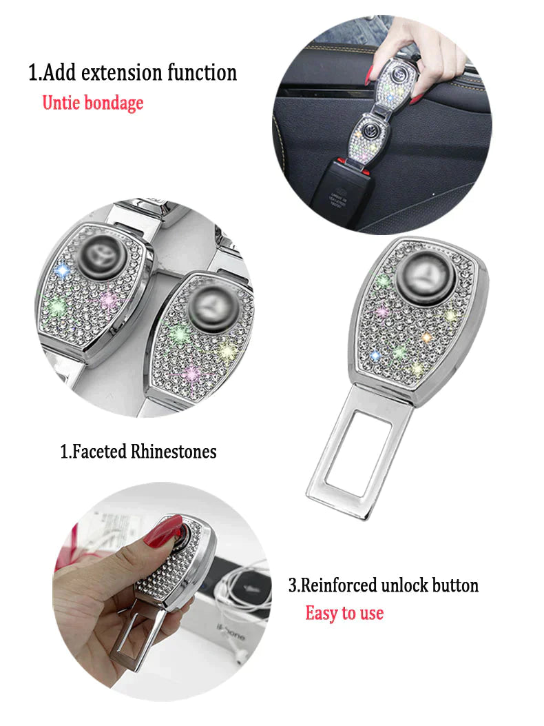 Car Seat Belt Rhinestone Metal Extended Buckle