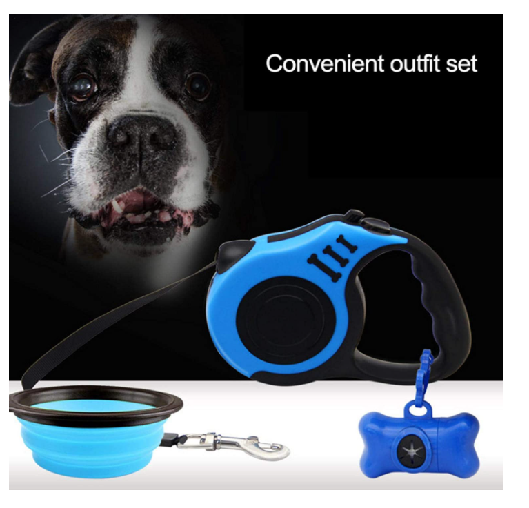 Dog traction rope foldable dog bowl collection garbage bag 3-piece set