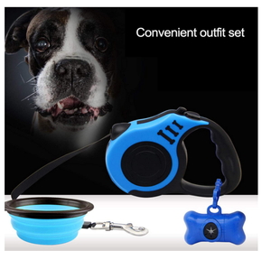 Dog traction rope foldable dog bowl collection garbage bag 3-piece set